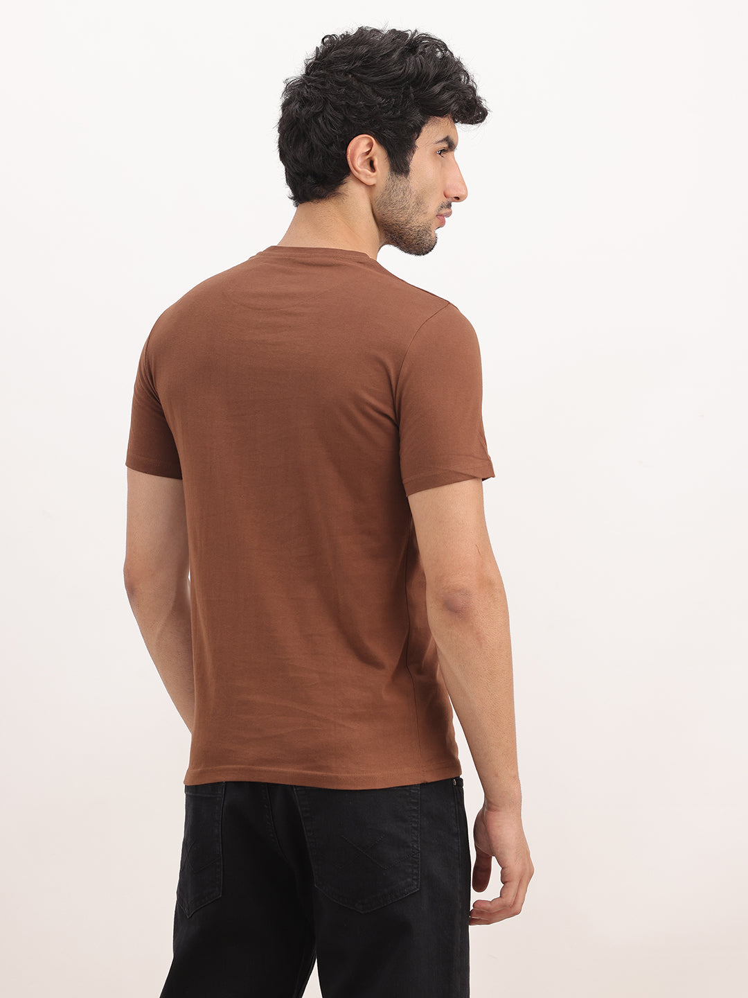 Slim Fit Placement Printed T-Shirt | Brown