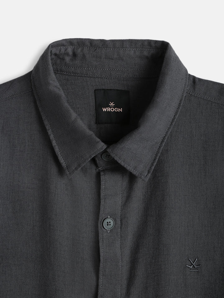 Solid Linen Blend Slim Fit Shirt | Dark Grey