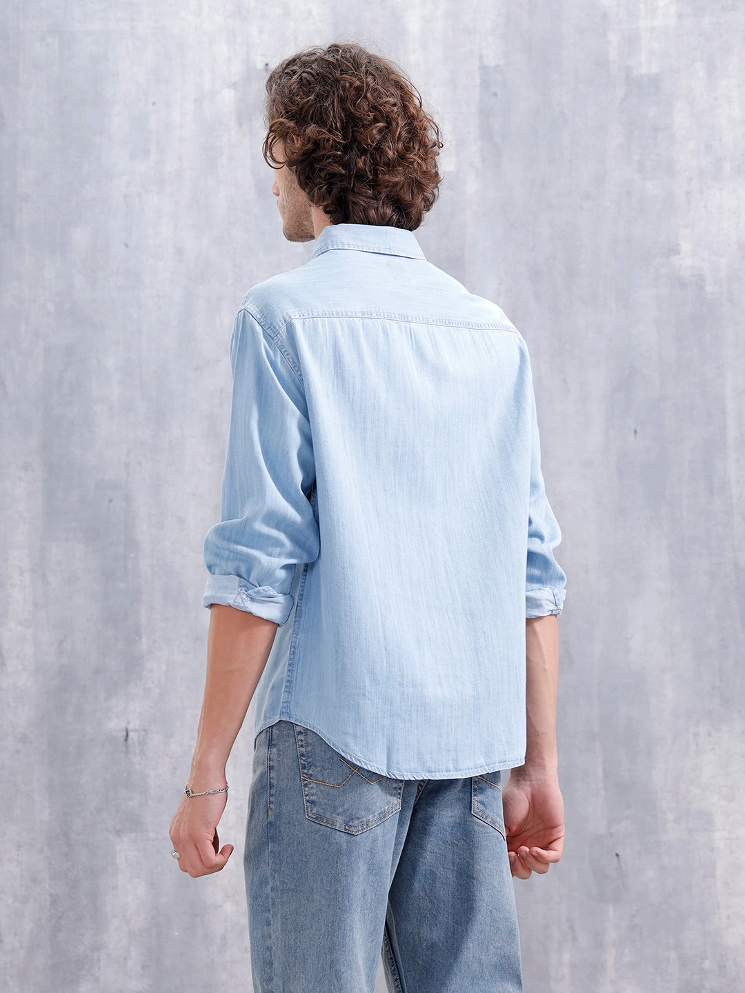 Comfort Fit Double Pocket Solid Shirt | Blue