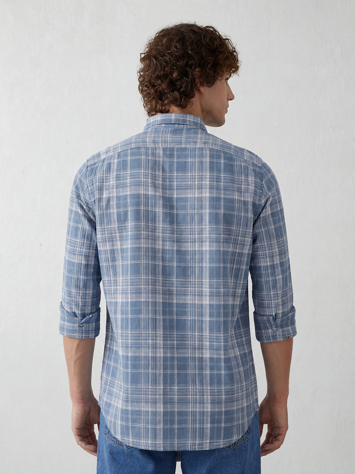 Slim Fit Ceckered Full Sleeve Shirt | Blue