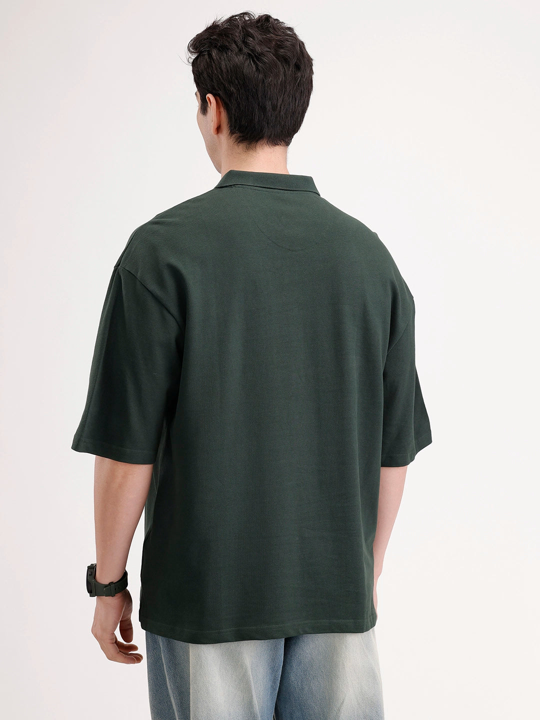 Solid Oversized Polo T-Shirt | Dark Green