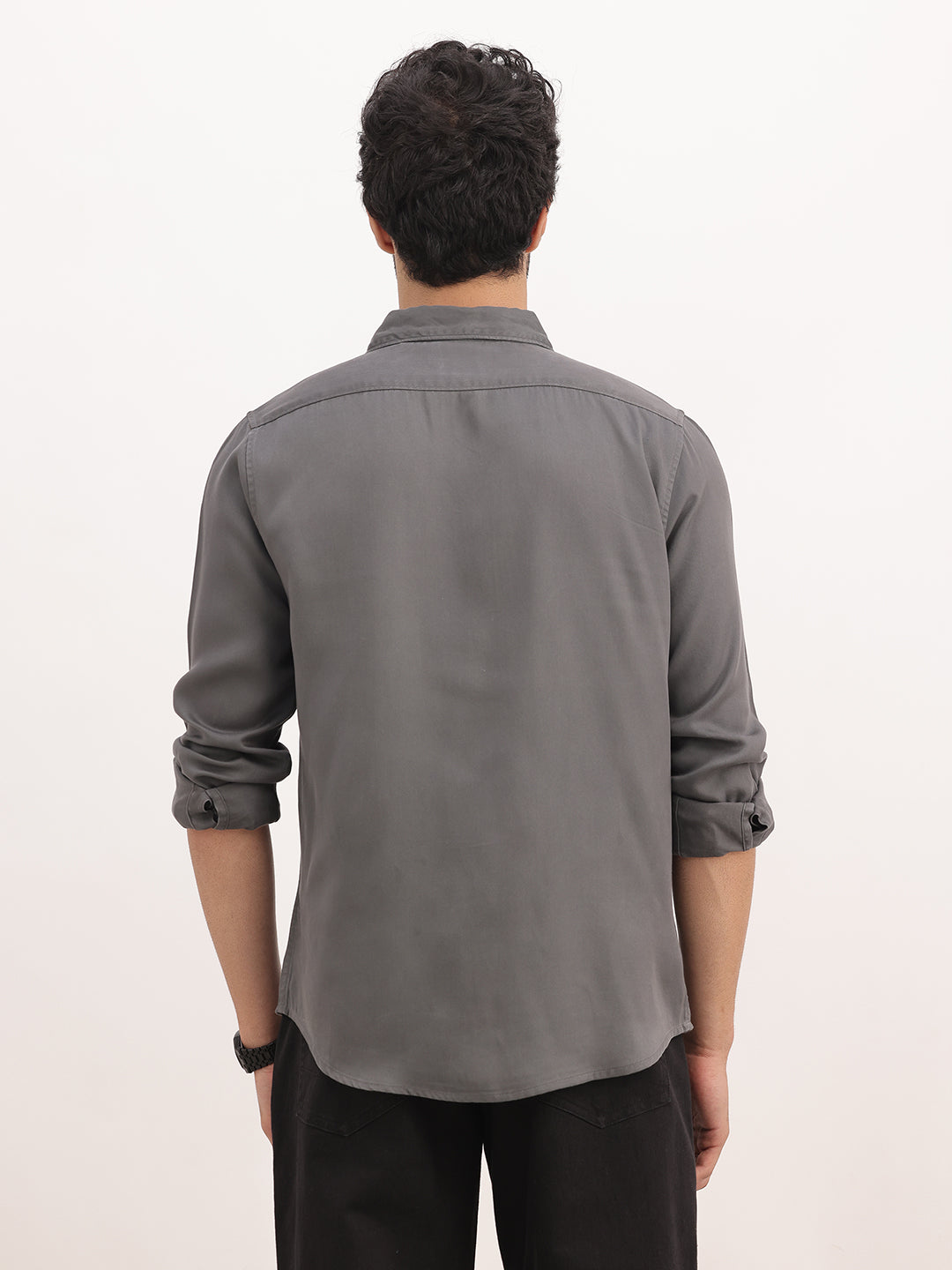 Solid Slim Fit 100% Tencel Shirt | Dark Grey