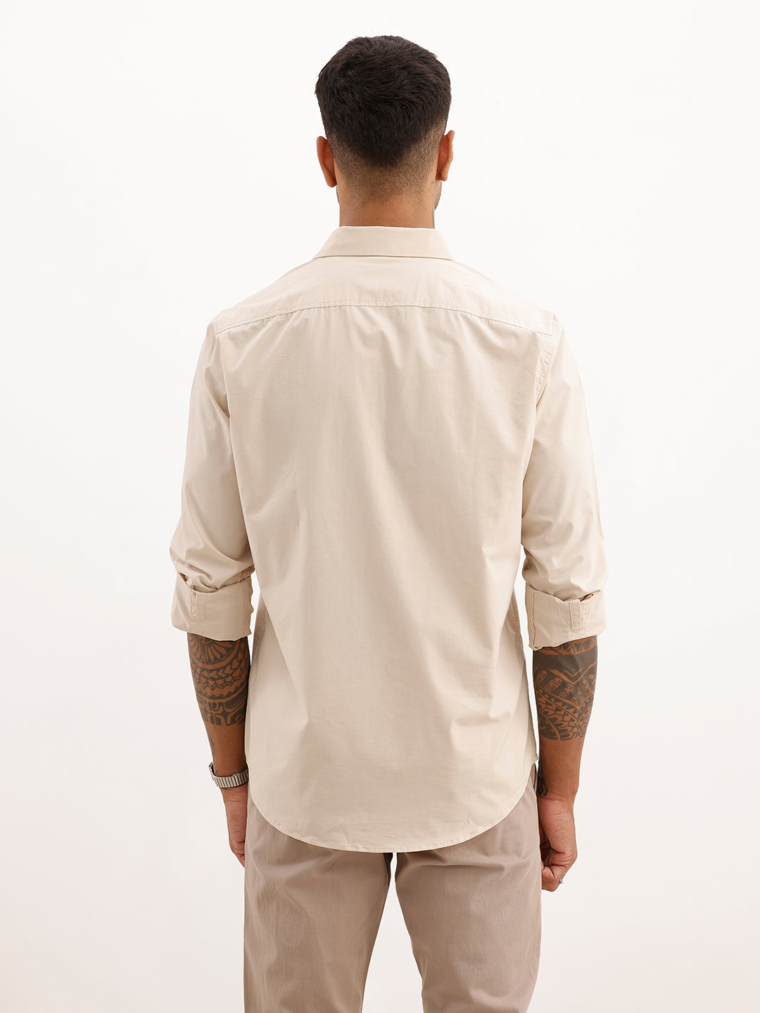 Solid Slim Fit Double Pocket Shirt | Beige | WSH01FSSL7082W