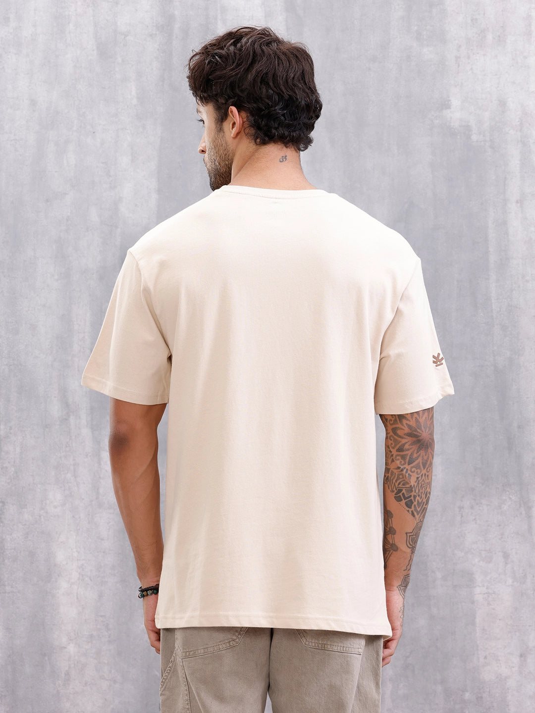 Oversized Fit T-Shirt With Thread Detail And Patch Pocket | Beige