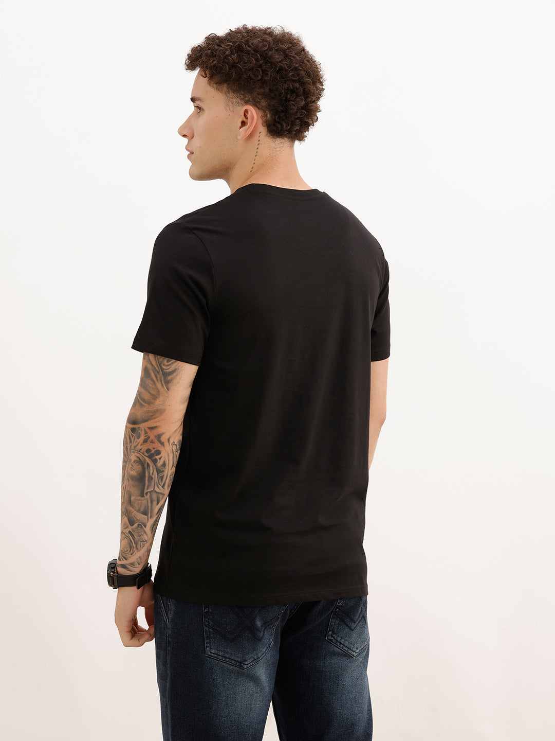 Slim Fit Placement Flock Printed T-Shirt | Black | WTS02HSSL1068S