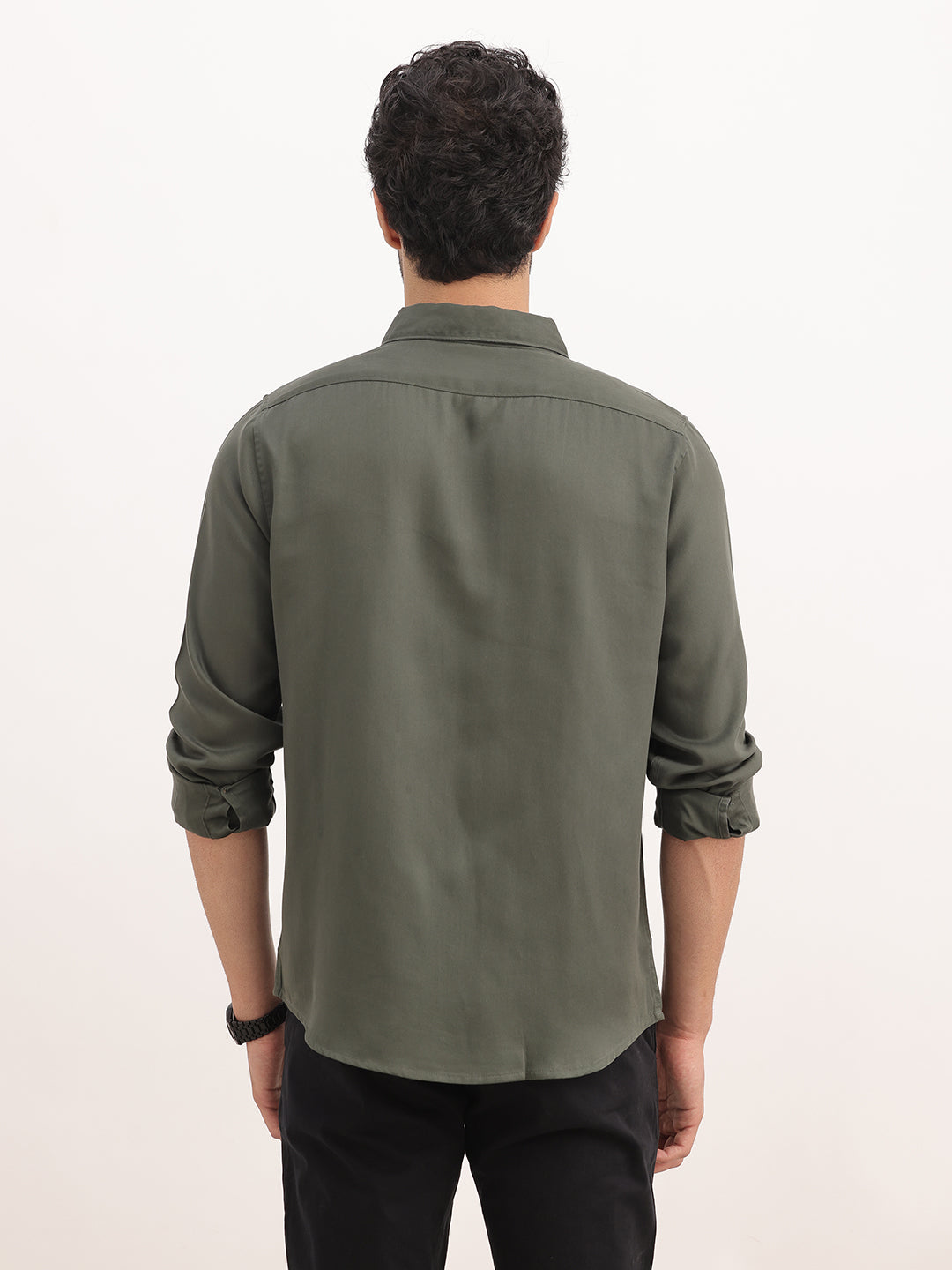 Solid Slim Fit 100% Tencel Shirt | Olive