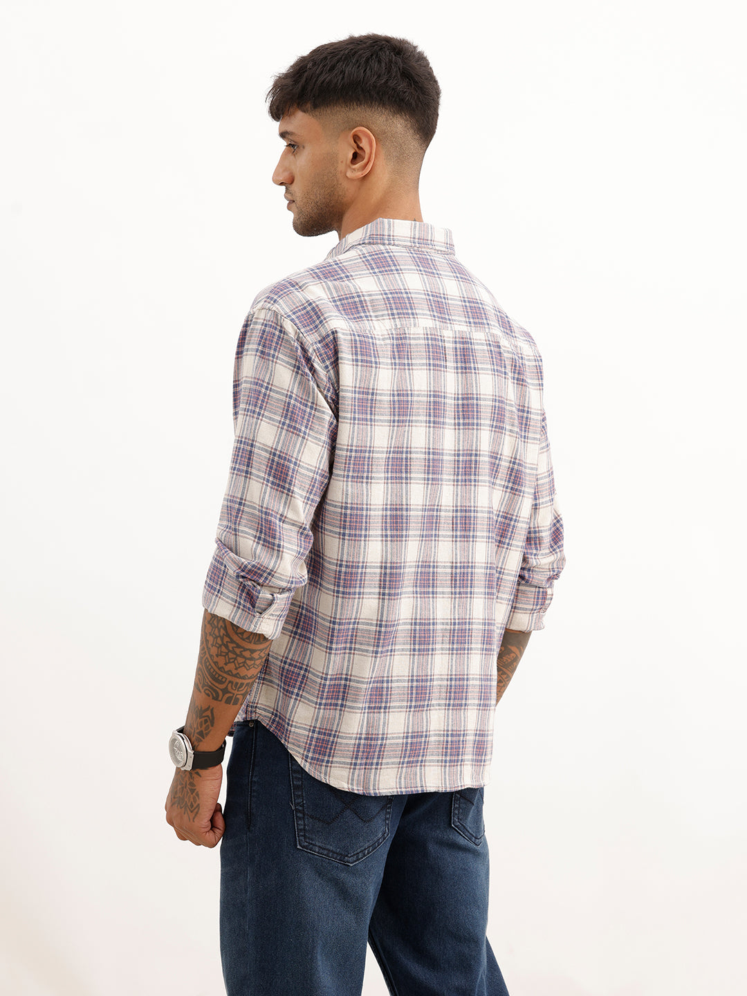 Comfort Fit Checkered Full Sleeve Shirt | Blue