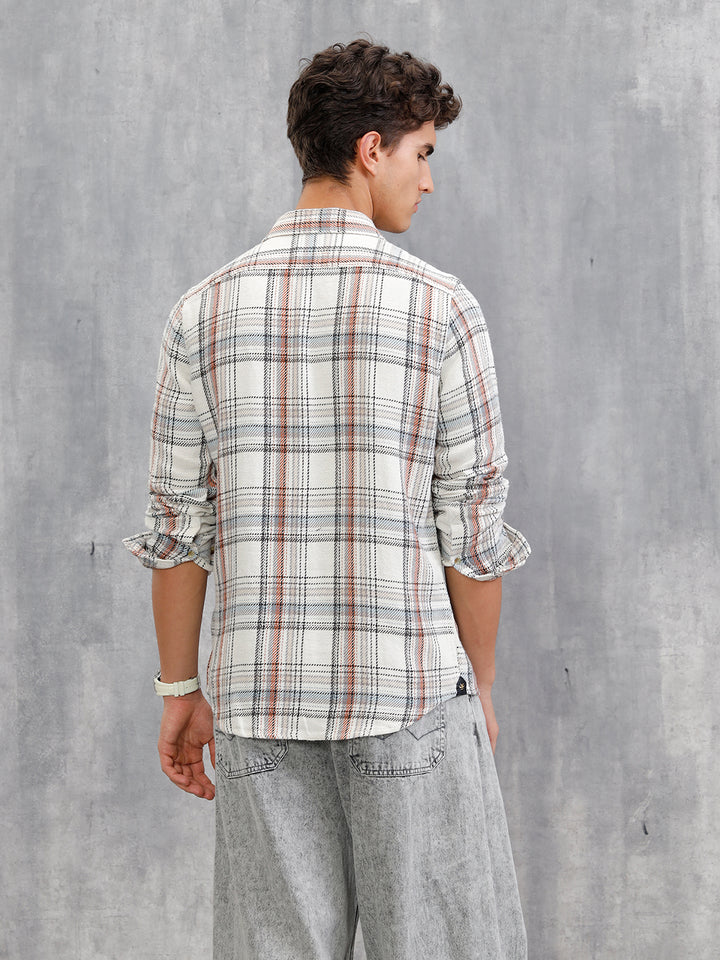 Textured Utility Check Shirt In Slim Fit | White