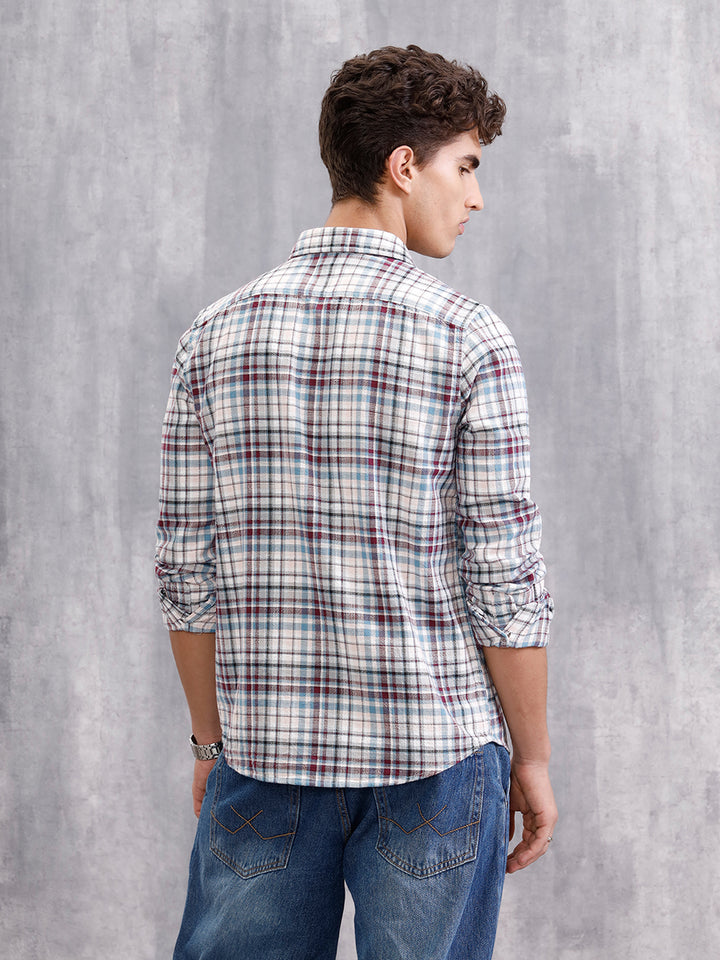 Slim Fit Check Shirt In Special Slub Weave | Wine