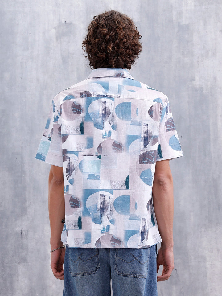 Abstract Aop Printed Comfort Fit Resort Collar Shirt | Blue