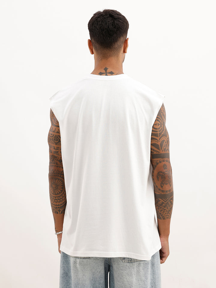 Solid Cut Off Sleeves T-Shirt | White