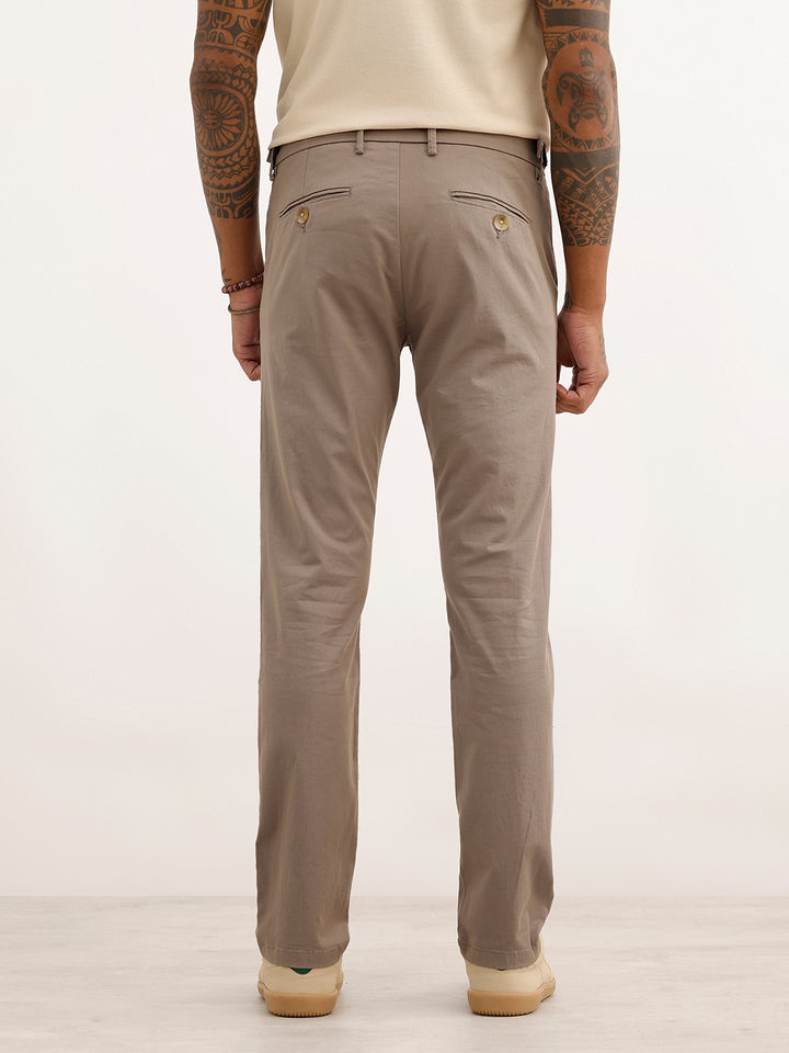 Solid Slim Fit Pleated Trouser | Grey