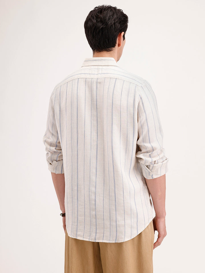 Slim Fit Striped Linen Blend Shirt | Off White