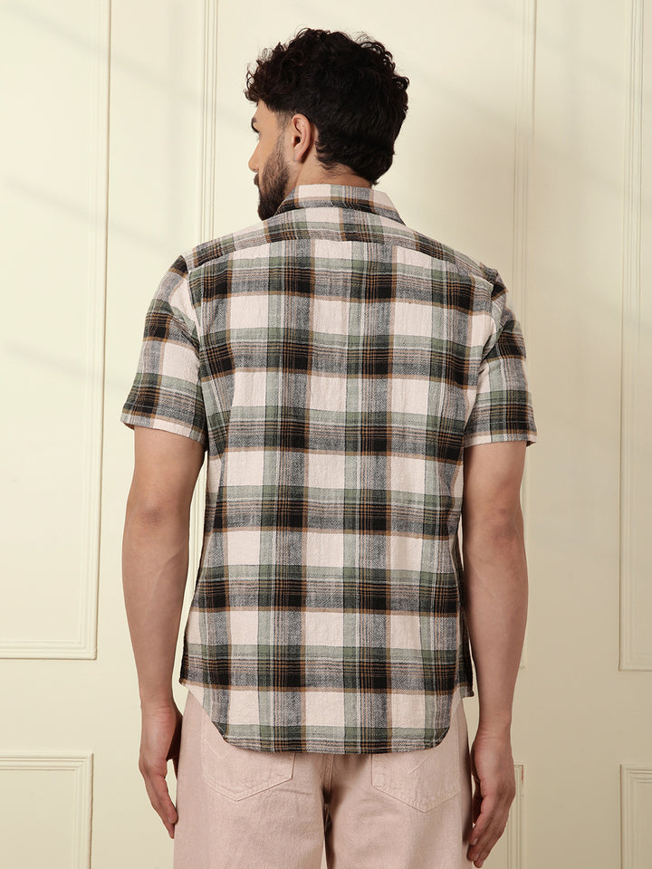 Textured Checks Cotton Shirt | Green
