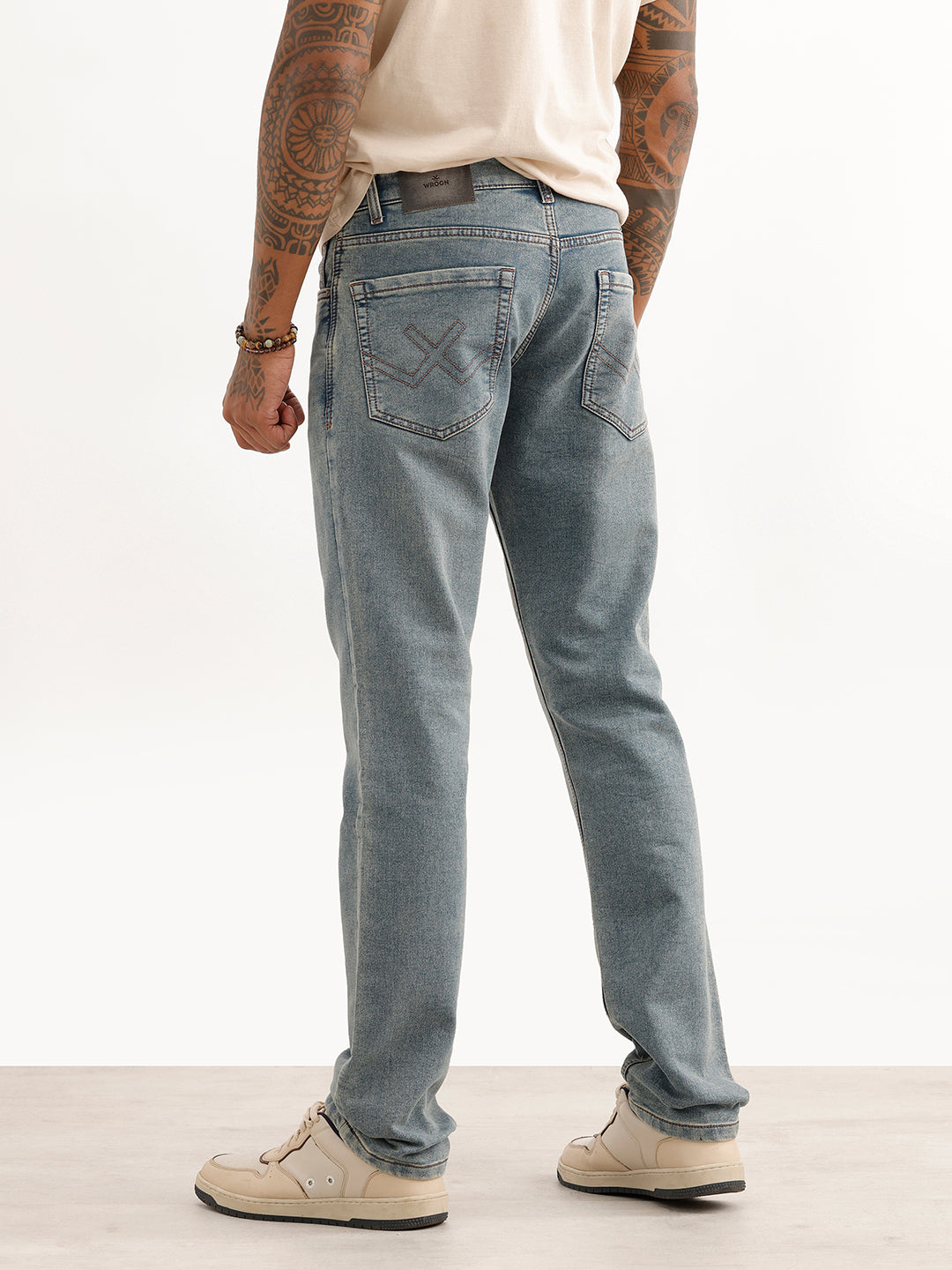 Washed Straight Fit Denim Jeans | Light Blue