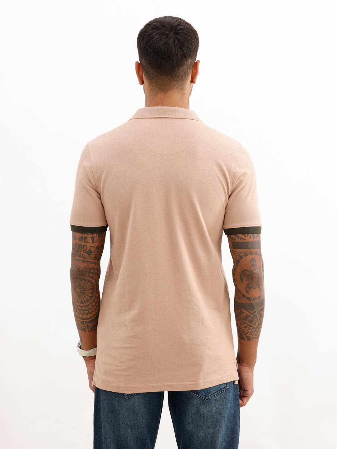 Slim Fit Contrast Sleeve Polo T-Shirt | Light Brown