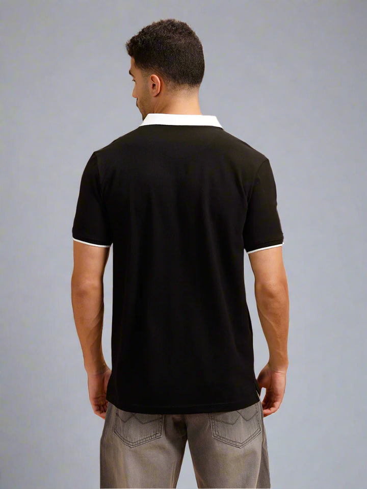 Contrast Collar Slim Fit Polo T-Shirt | Black