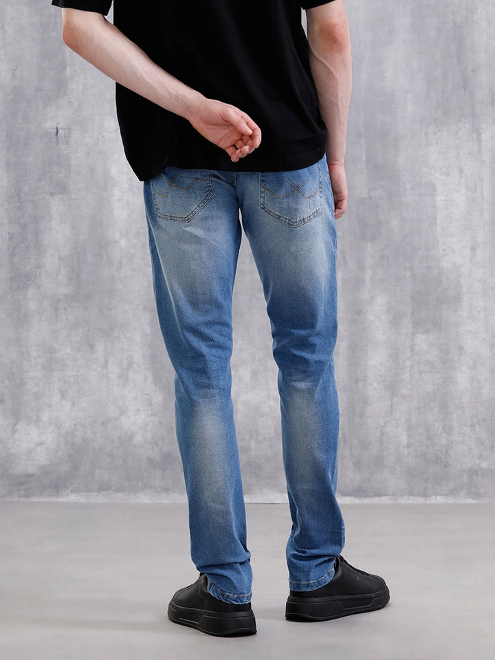 Heavy Distress Slim Tapered Jeans | Blue