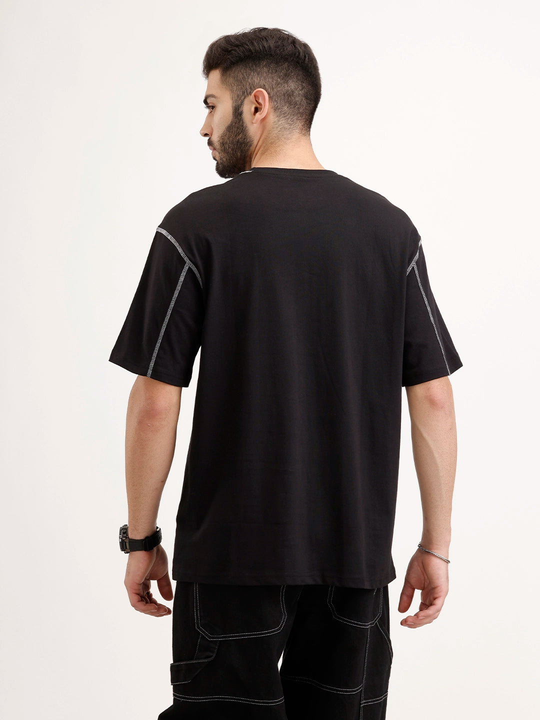 Oversized Placement Printed T-Shirt | Black