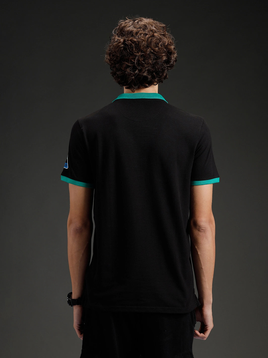 Wrogn Men's Typography Printed Contrast Collared Polo T-shirt | Black