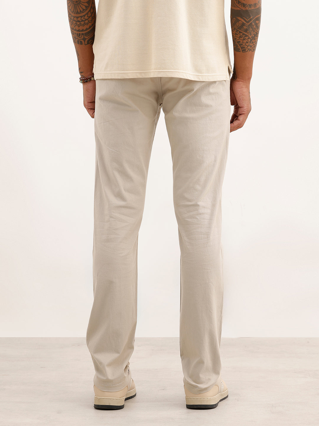 Solid Slim Fit Pleated Trouser | Off White