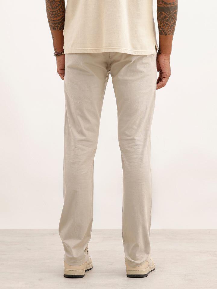 Solid Slim Fit Pleated Trouser | Off White