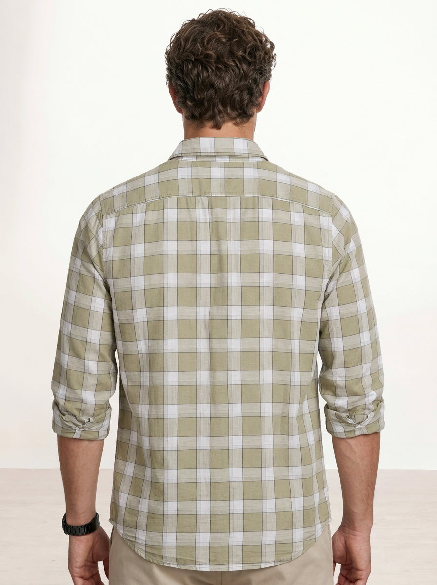 Regular Slim Fit Checkered Shirt | Khaki