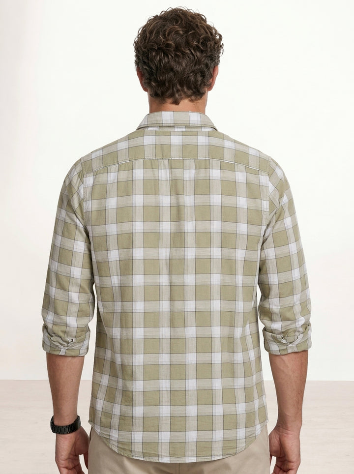 Regular Slim Fit Checkered Shirt | Khaki