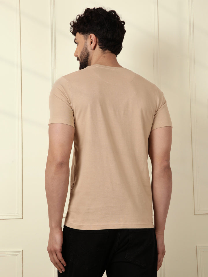Flock Printed Slim Fit T-Shirt | Beige