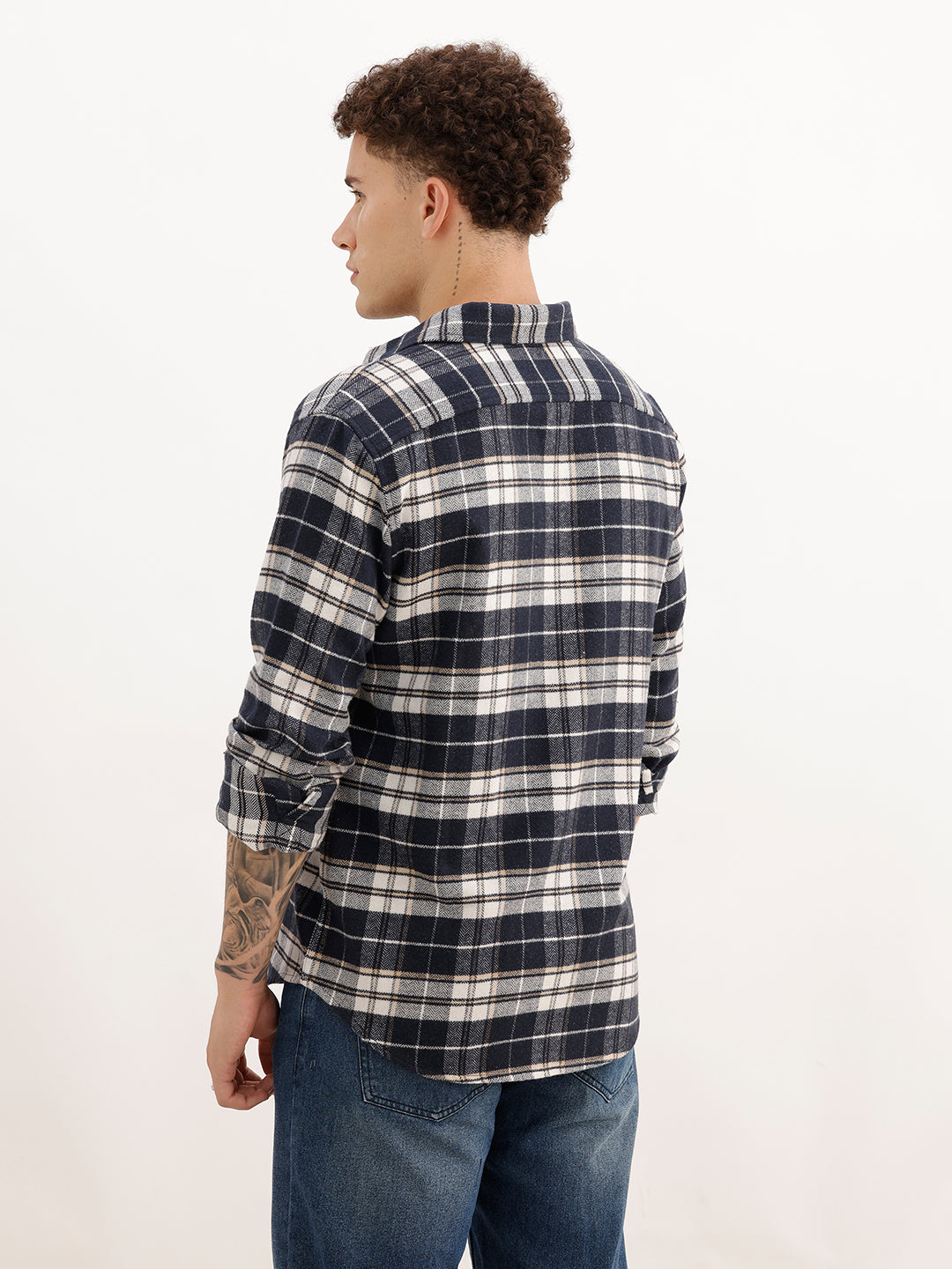 Slim Fit Full Sleeve Checkered Shirt | Navy Blue | WSH02FSSL0331S