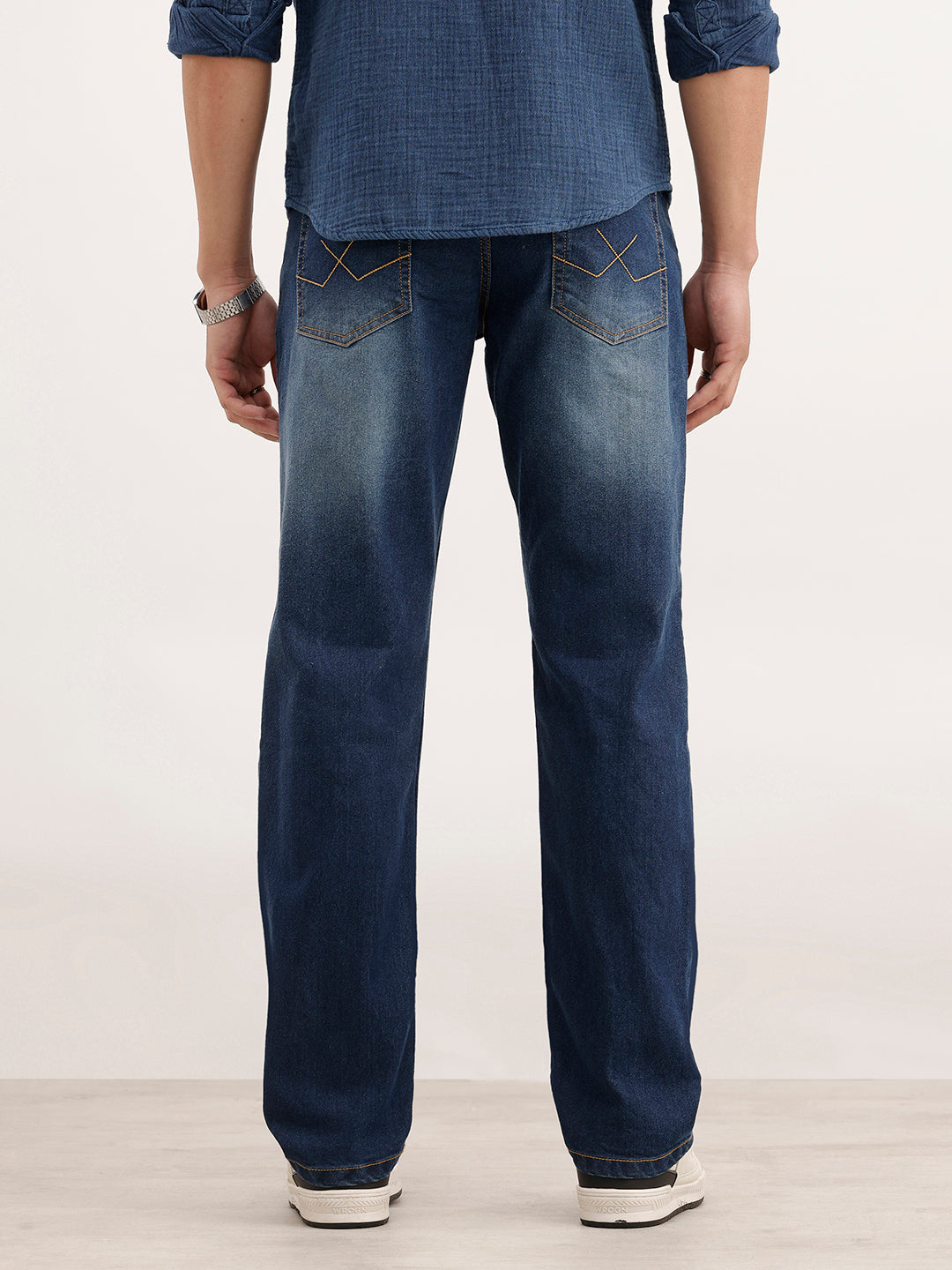 Straight Fit Faded Denim Jeans | Blue