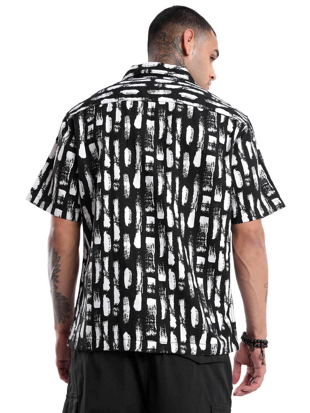 White Strokes AOP Black Shirt