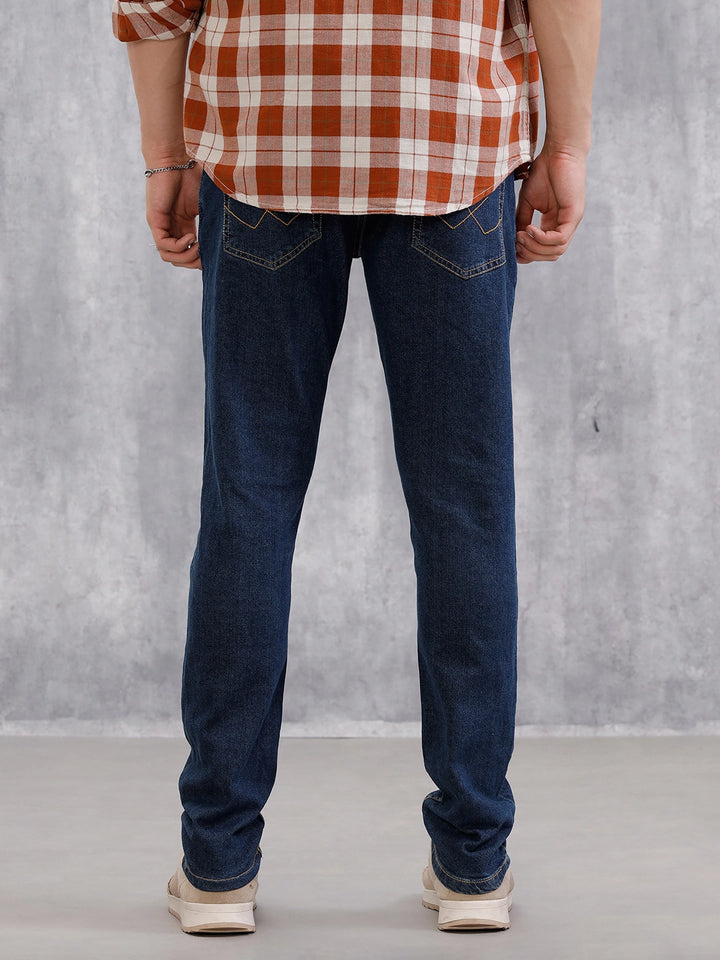 Solid Slim Tappered Jeans - Dark Blue