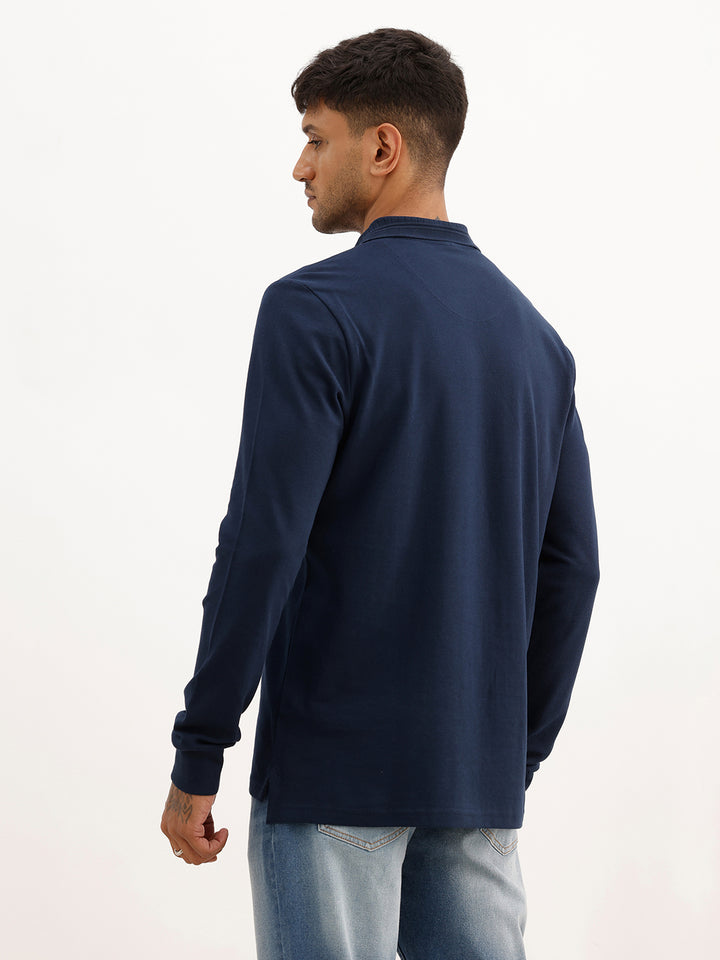 Solid Slim Fit Full Sleeve Polo T-Shirt | Teal