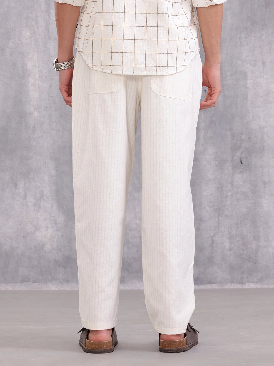 Striped Loose Fit Trousers | White