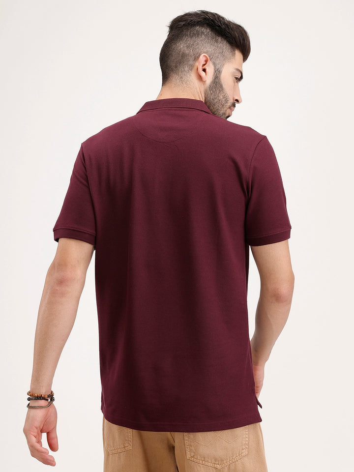 Slim Fit Pannel Printed Polo T-Shirt | Maroon