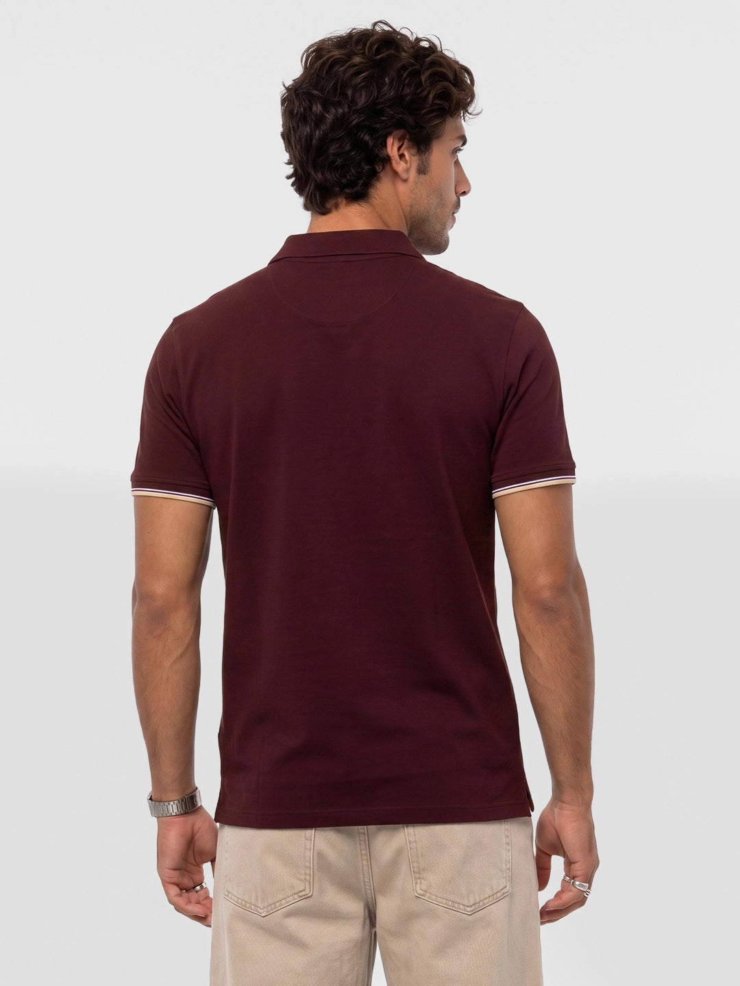 Slim Fit Contrast Sleeve Polo T-Shirt | Maroon