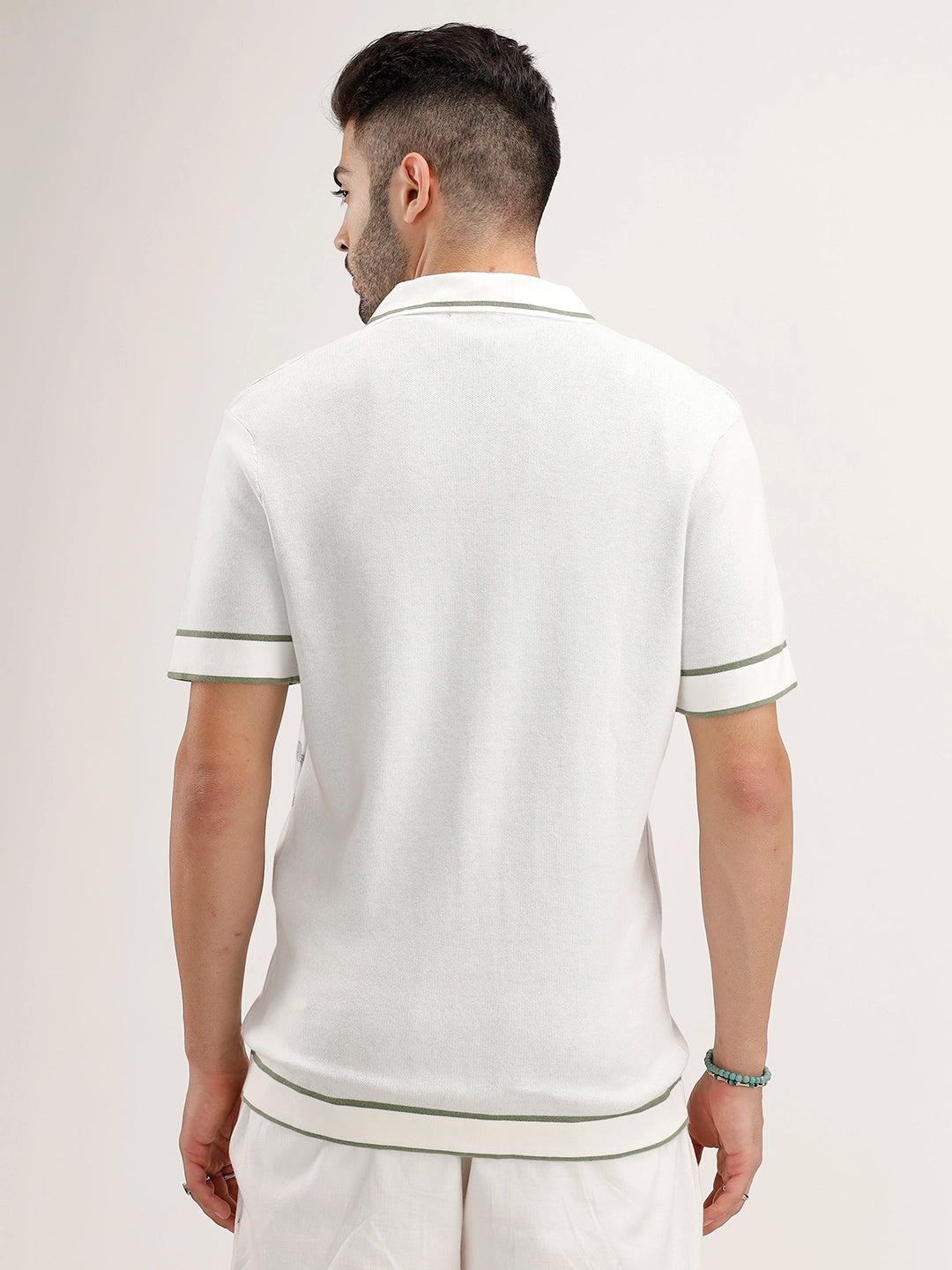 Slim Fit Jacquard Resort Collar Shirt | Off White