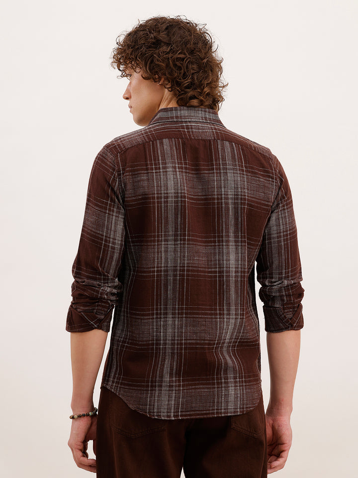 Slim Fit Checkered Shirt  | Brown