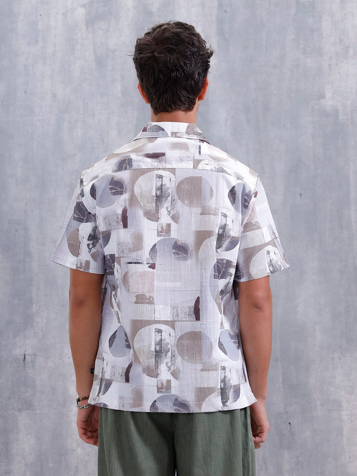 Abstract Aop Printed Comfort Fit Resort Collar Shirt | Grey