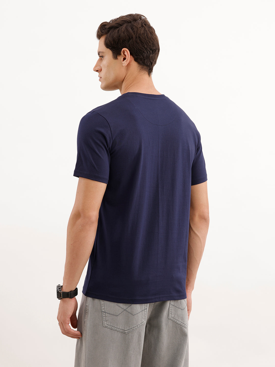Slim Fit Placement Printed T-Shirt  | Navy Blue