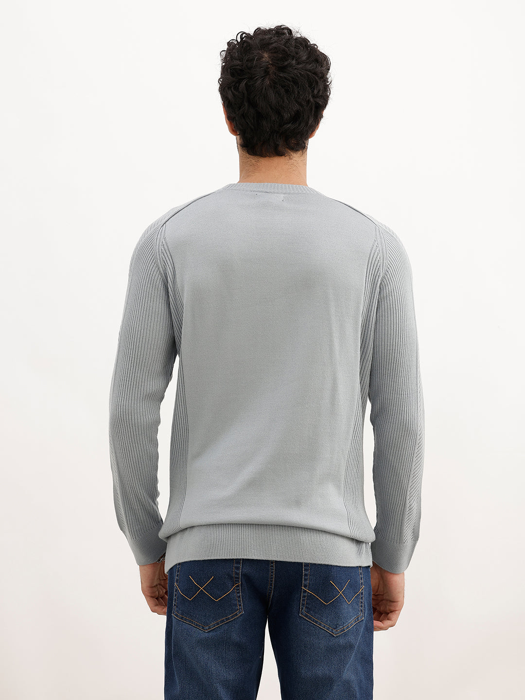 Solid Regular Fit Knitted Sweater | Grey