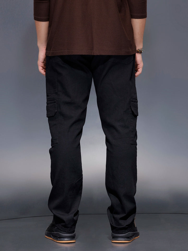 Men’s solid black cargo trouser | Black