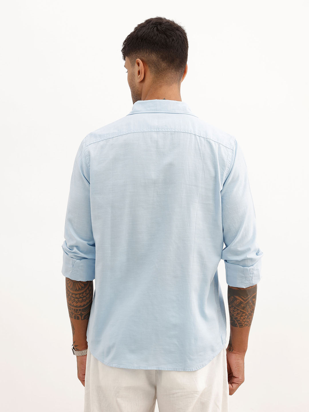 Solid Slim Fit 100% Cotton Shirt | Light Blue