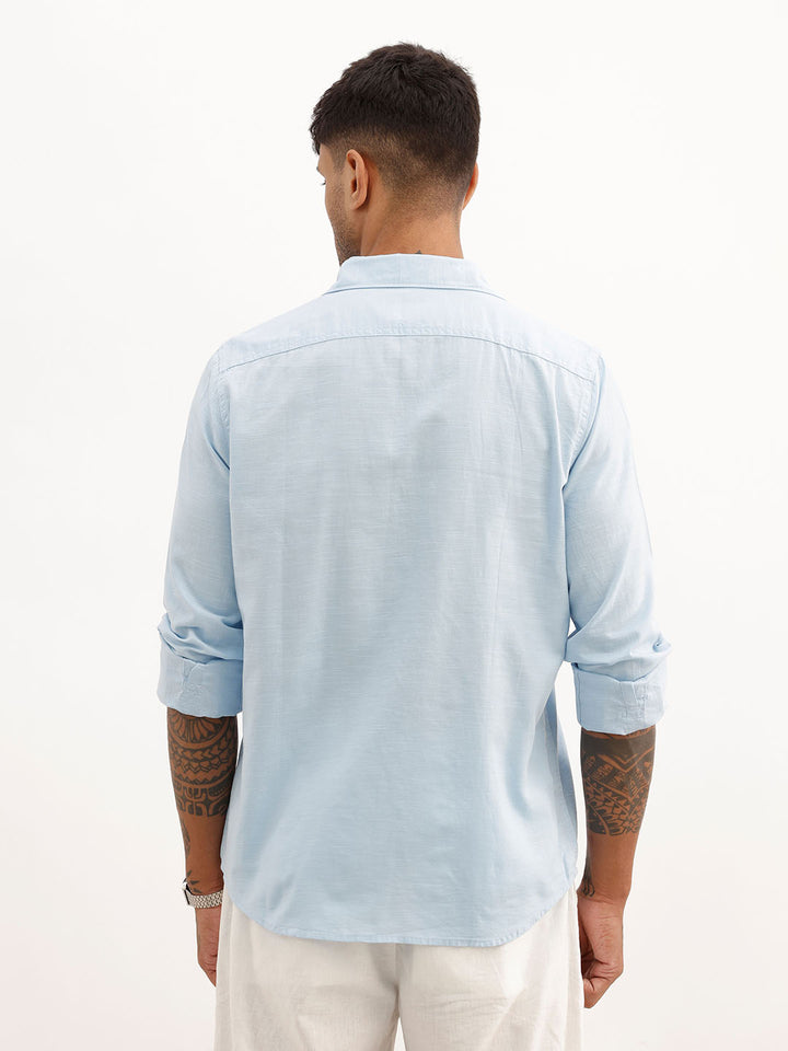 Solid Slim Fit 100% Cotton Shirt | Light Blue