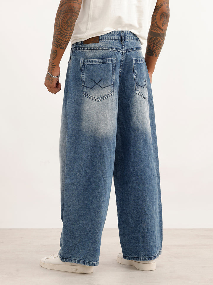 Faded Baggy Fit Denim Jeans | Light Blue