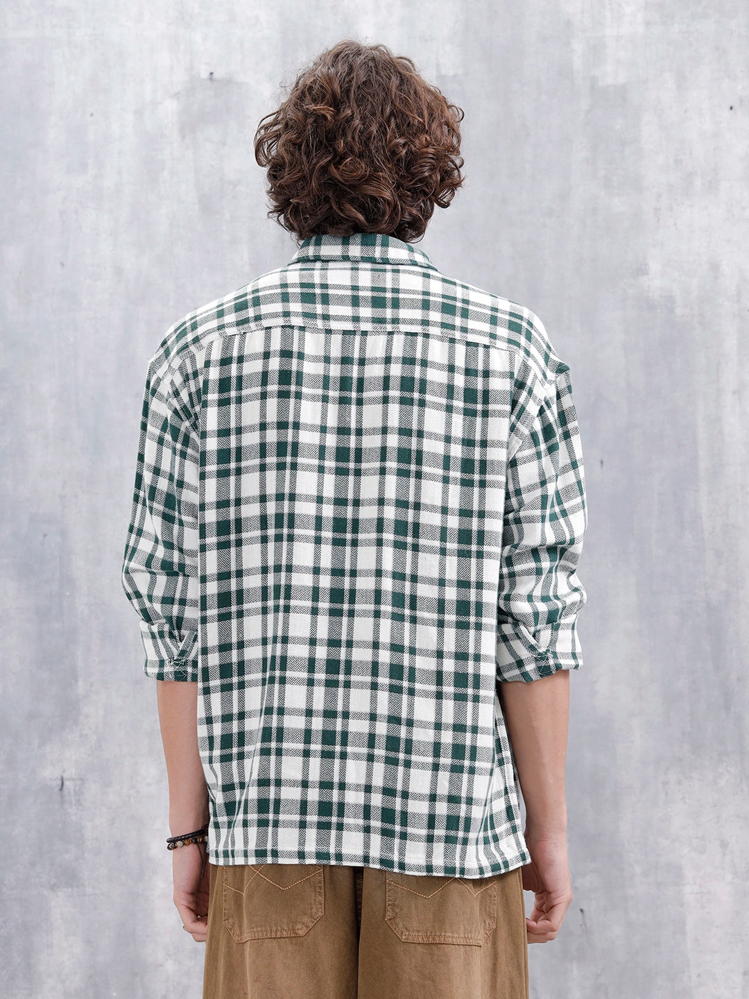 Checkered Pattern Double Pocket Oversized Fit Shirt | Green