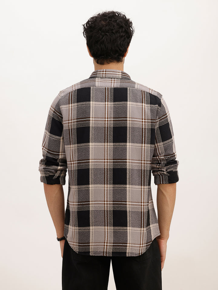 Slim Fit Checkered Full Sleeve Shirt | Black