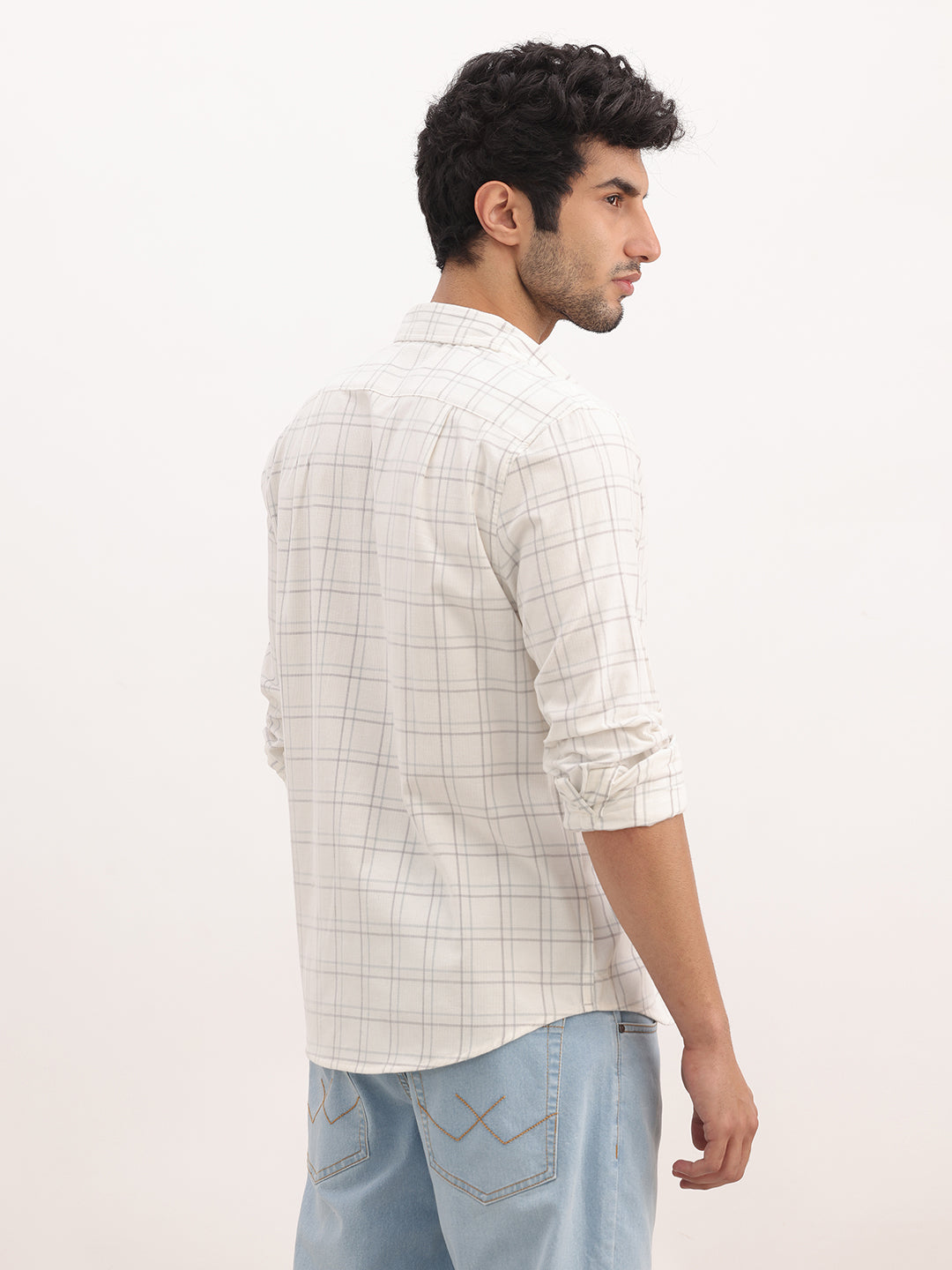 Slim Fit Checkered Corduroy Shirt | White