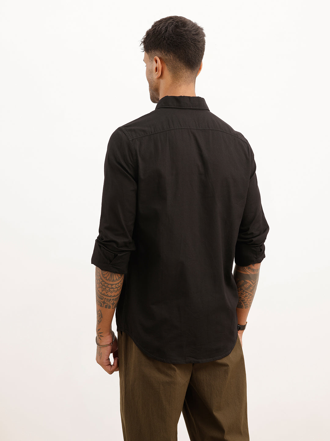 Solid Regular Fit Full Sleeve Shirt | Black | WKSH9881